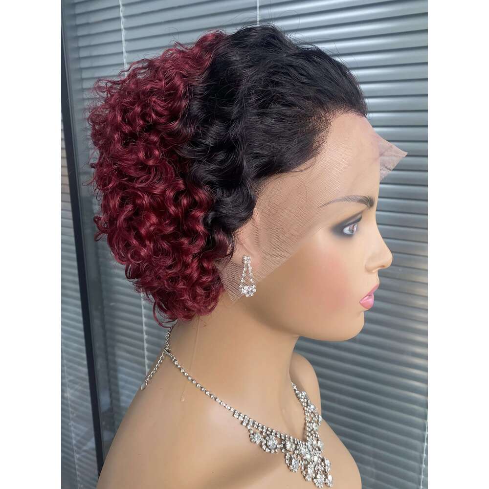 Meggit Pixie Cut T99J/1B/T350 13X4 Lace Spring Curl Short Bob Human Hair for Women Natural Black Color Wig