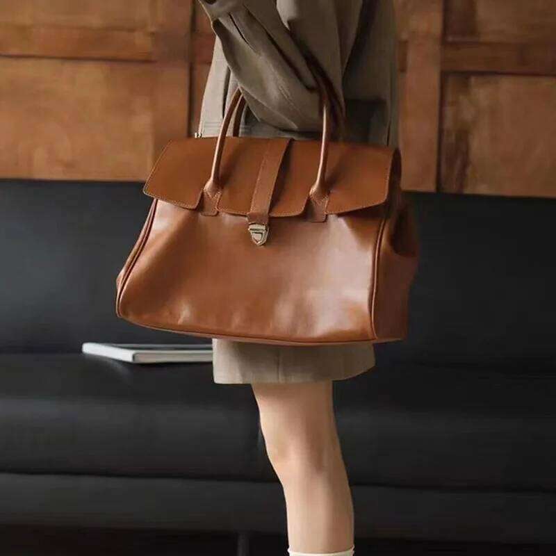 Retro Genuine Leather Tote 2025 New Top Layer Cowhide Large Capacity Briefcase Commuting Women's Bag