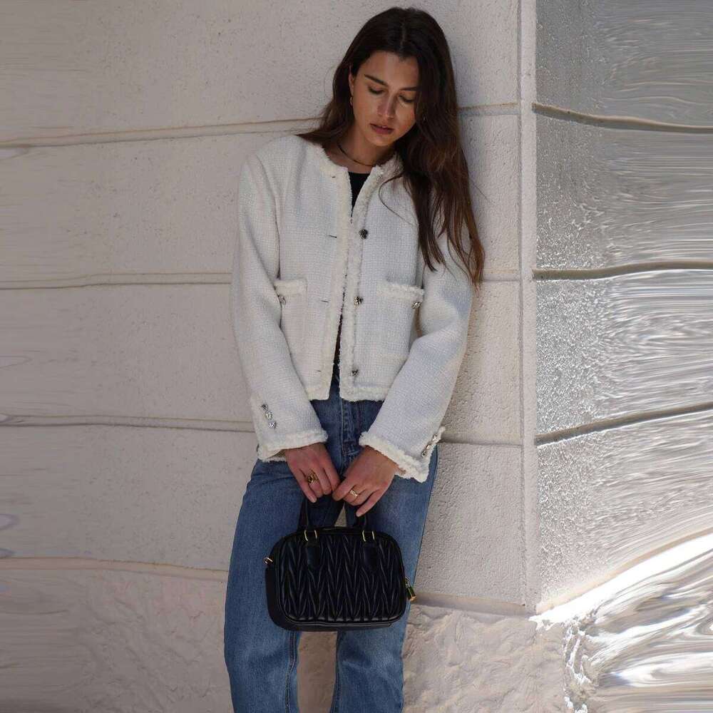 2024 Fall / Autumn New Women Fashion Ivory Basic Tweed Jacket Short Coat