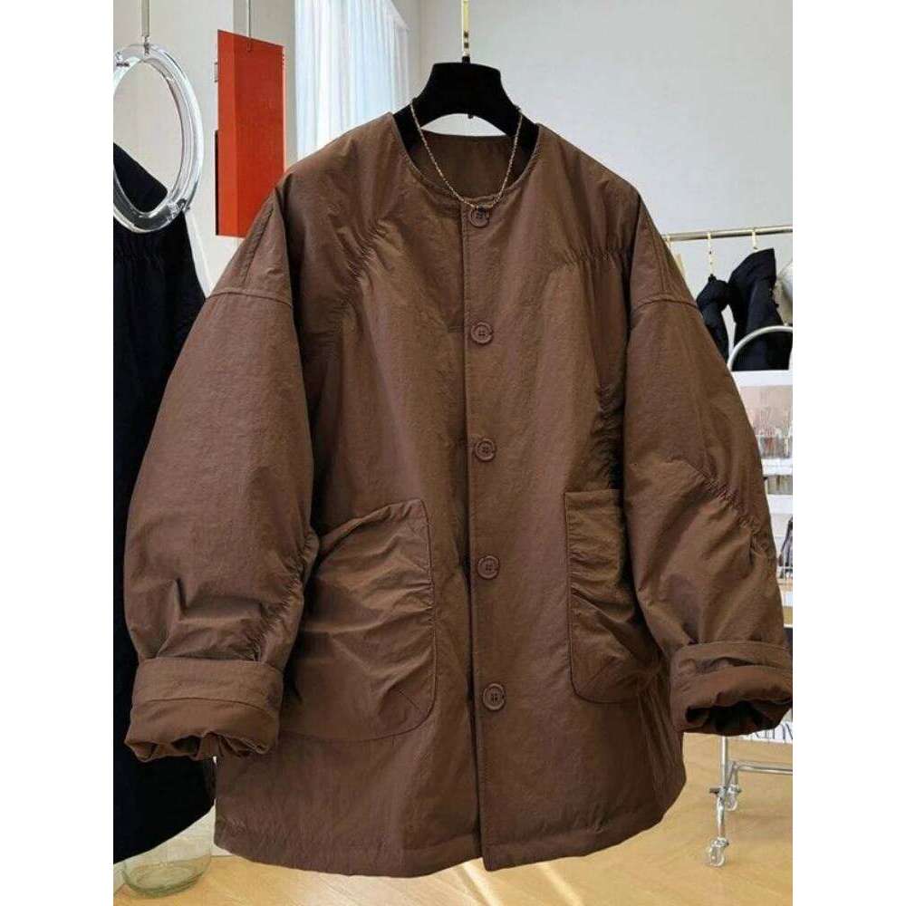 Matakawa Light Weight Jackets Women Solid Autumn Winter Loose Pockets Vintage Coats Parkas Korean Fashion Casual Outwears