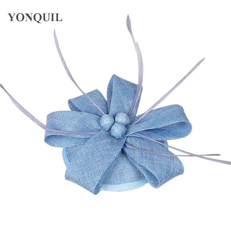 Fashion Light Blue Fascinator Elegants Wedding Party Hats Millinery Hair Clips Feather Headwear For Cocktail Hair Accessories 250520