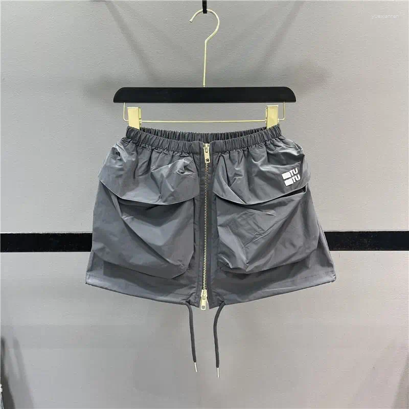 Skirts 2025 Summer Y2K Low-Rise Cargo Mini Skirt - Adjustable Drawstring & Zipper Detail With Big Pockets Girl Casual Outfit