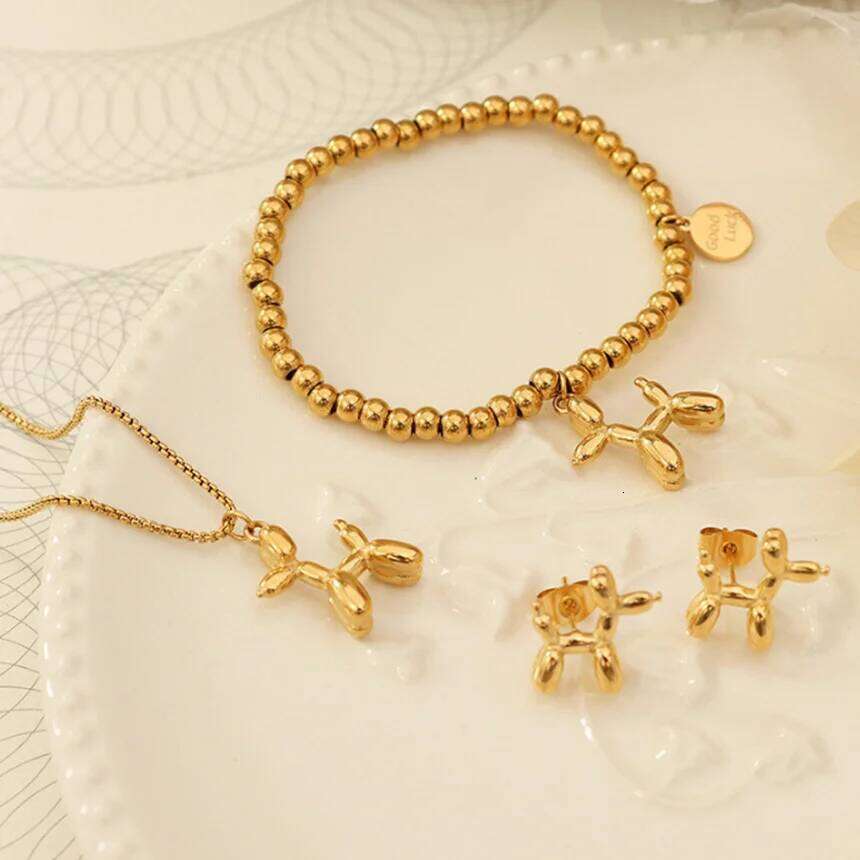 316L Stainless Steel Simple Wild Air Dog Necklace Bracelet Earrings Fashion Ladies Set San515