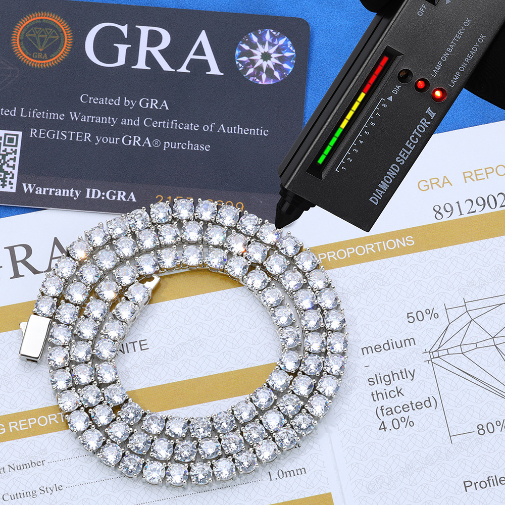 5mmDiamond Mossanite Tennis Chain Mens Iced Out Gold Chains Necklaces Hip Hop Jewelry Moissanite Tennis Necklace