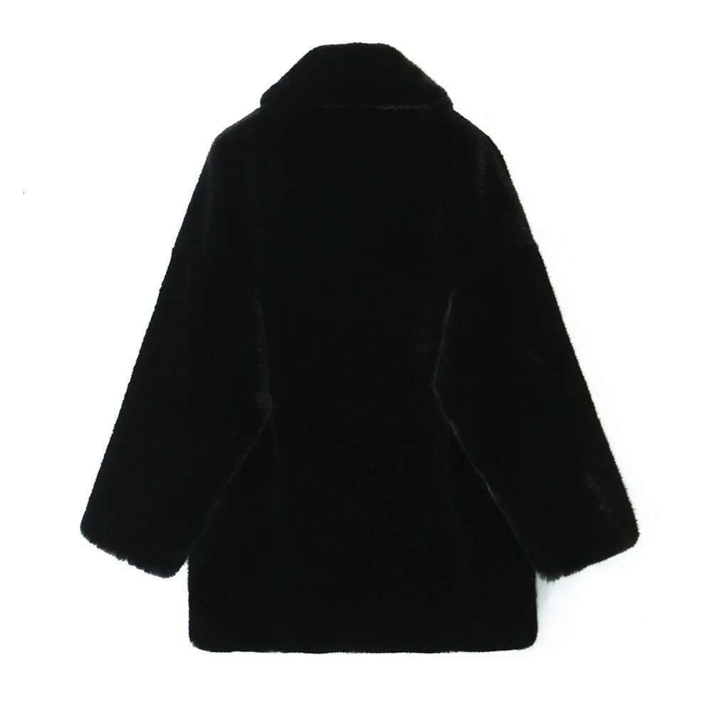 UNIZERA solid color loose warm coat autumn and winter new product, lapel long sleeved thick fur coat, women's clothing