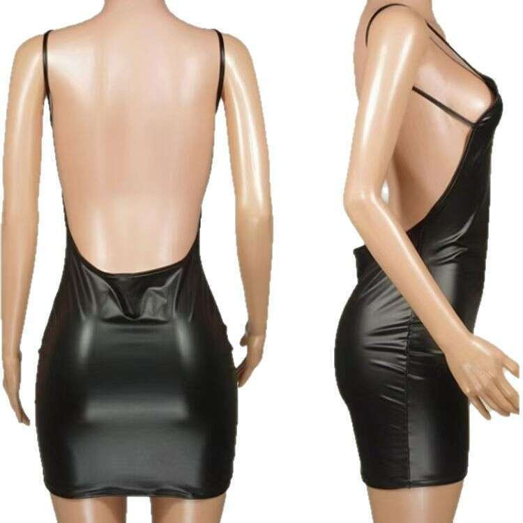 Tight Cut Out Dresses Sexy Lingerie Strap Patent Leather Bodycon Dress Backless Nightdress Nightclub Dance Party Tight Performance Costume Uniform Tem
