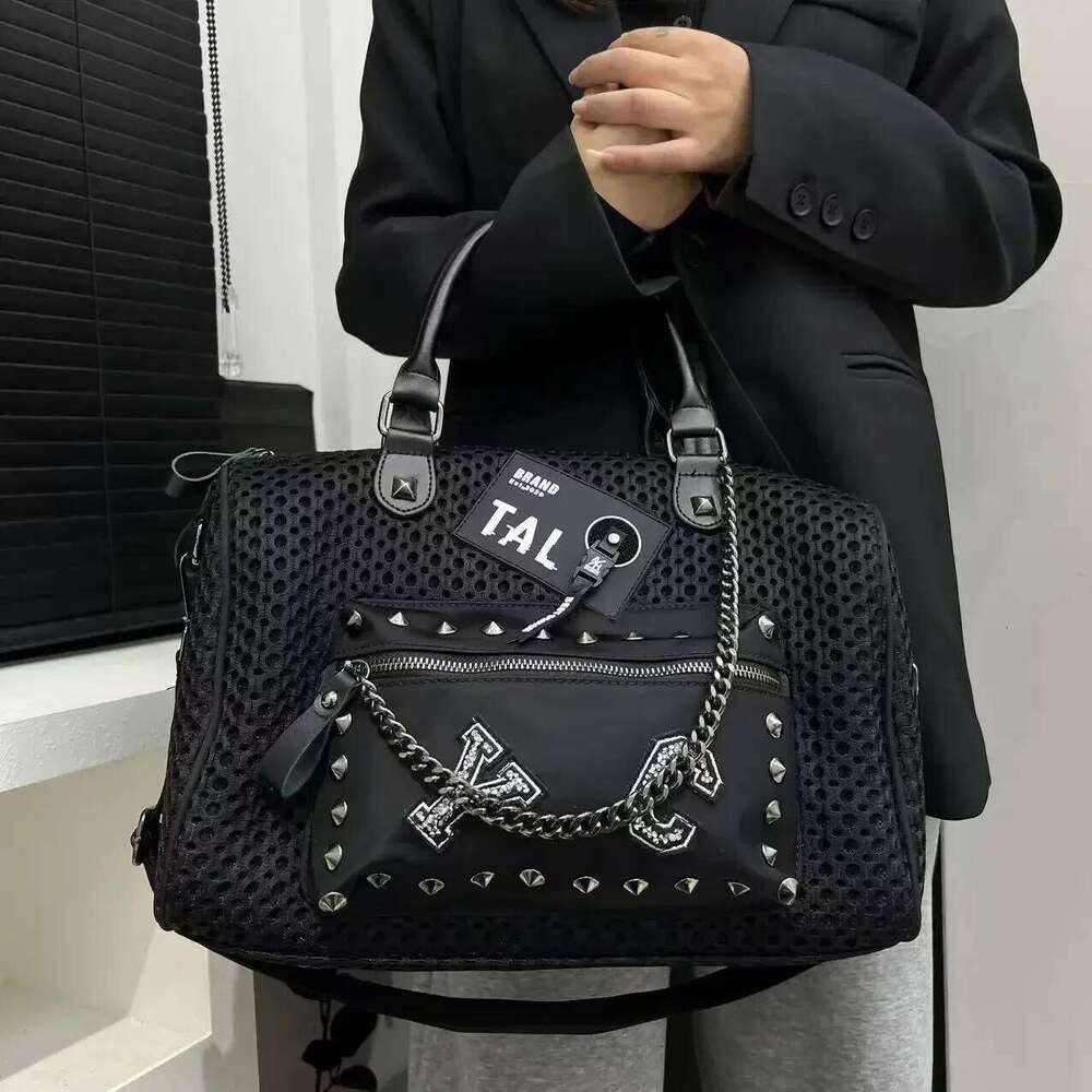 Women's Bags Designer Ladies' Fashion Retro Mesh Splicing Handbag Front Pocket Riveted Punk Y2k Personalized Shoulder Bag