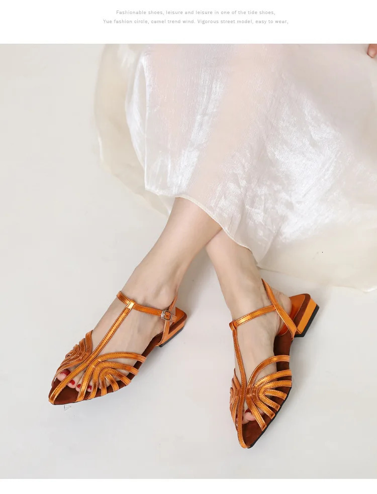 ZAROY TStrap Square Low Heel Sandals Women Shoes Retro Roman Peep Flat Cross Tied Summer Slingback Hollow Sandals 250526