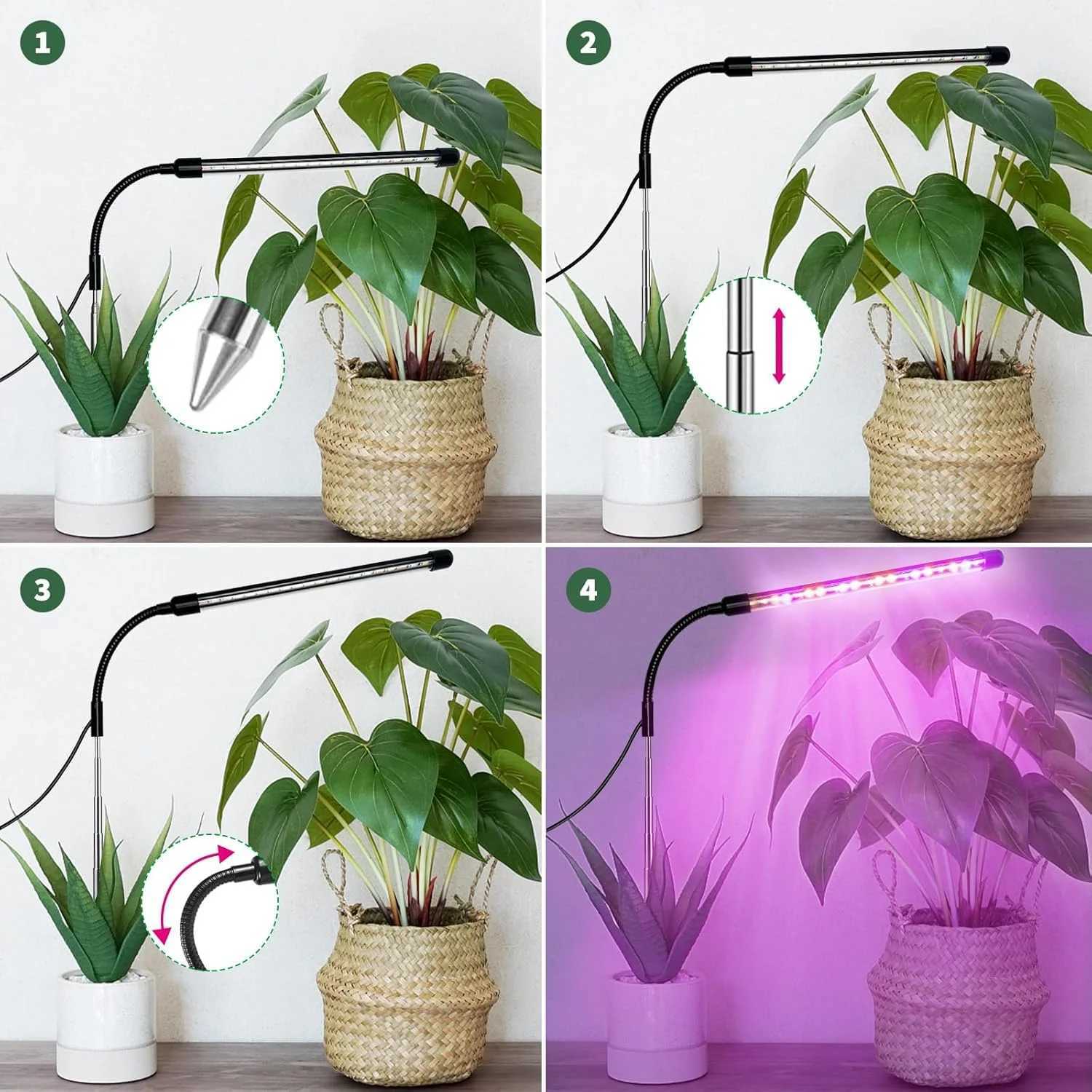 3Colors USB Grow Lamp Plant Full Spectrum Growth Light 5V Timed Dimming Switch Plug-in Telescopic Tube Indoor Plant LightingXJ250526