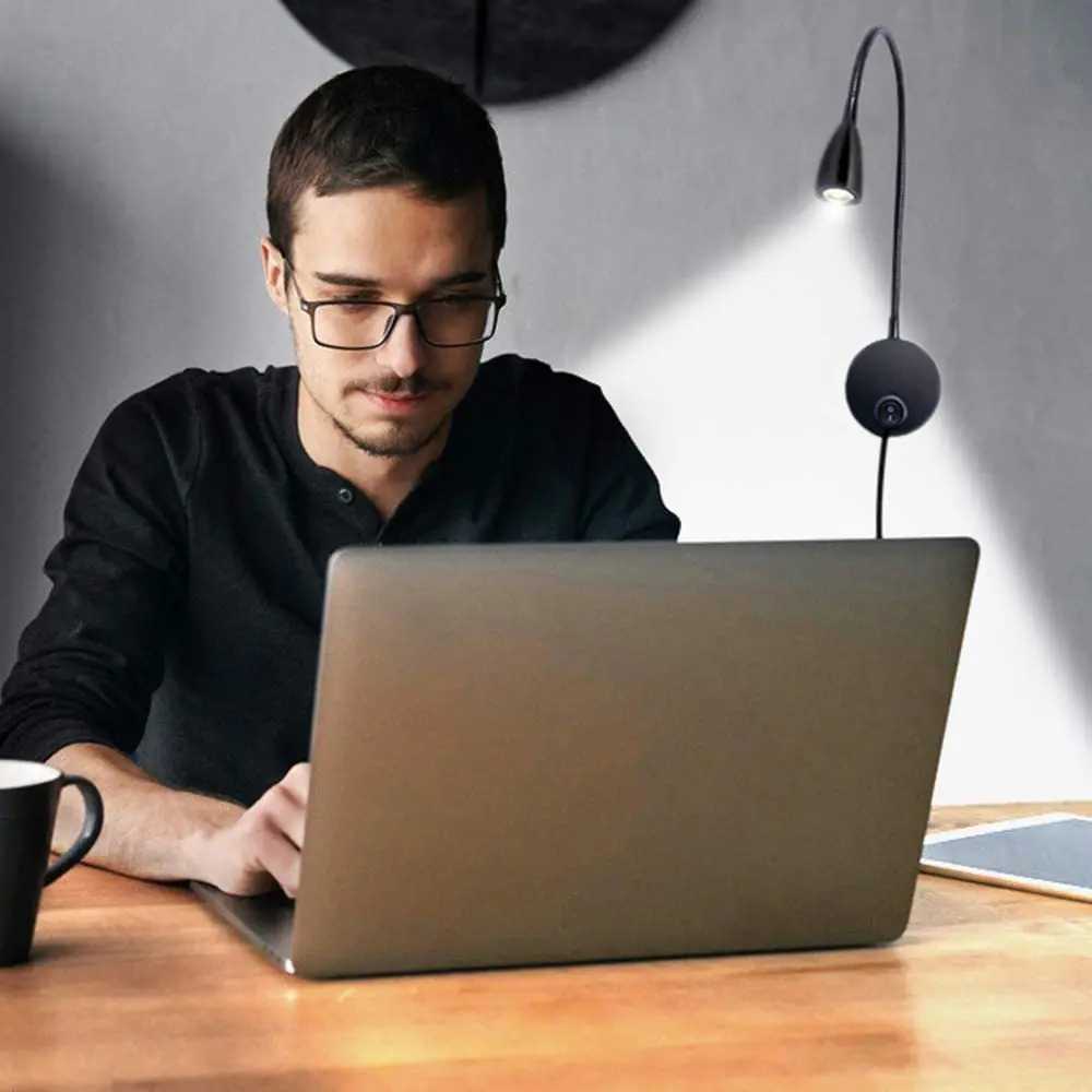 3W LED Reading Light Gooseneck For Bed Headboard Bedroom Bedside Switch With Plug Night Lamp Work Study Wall Mounted Wall LampXJ250526