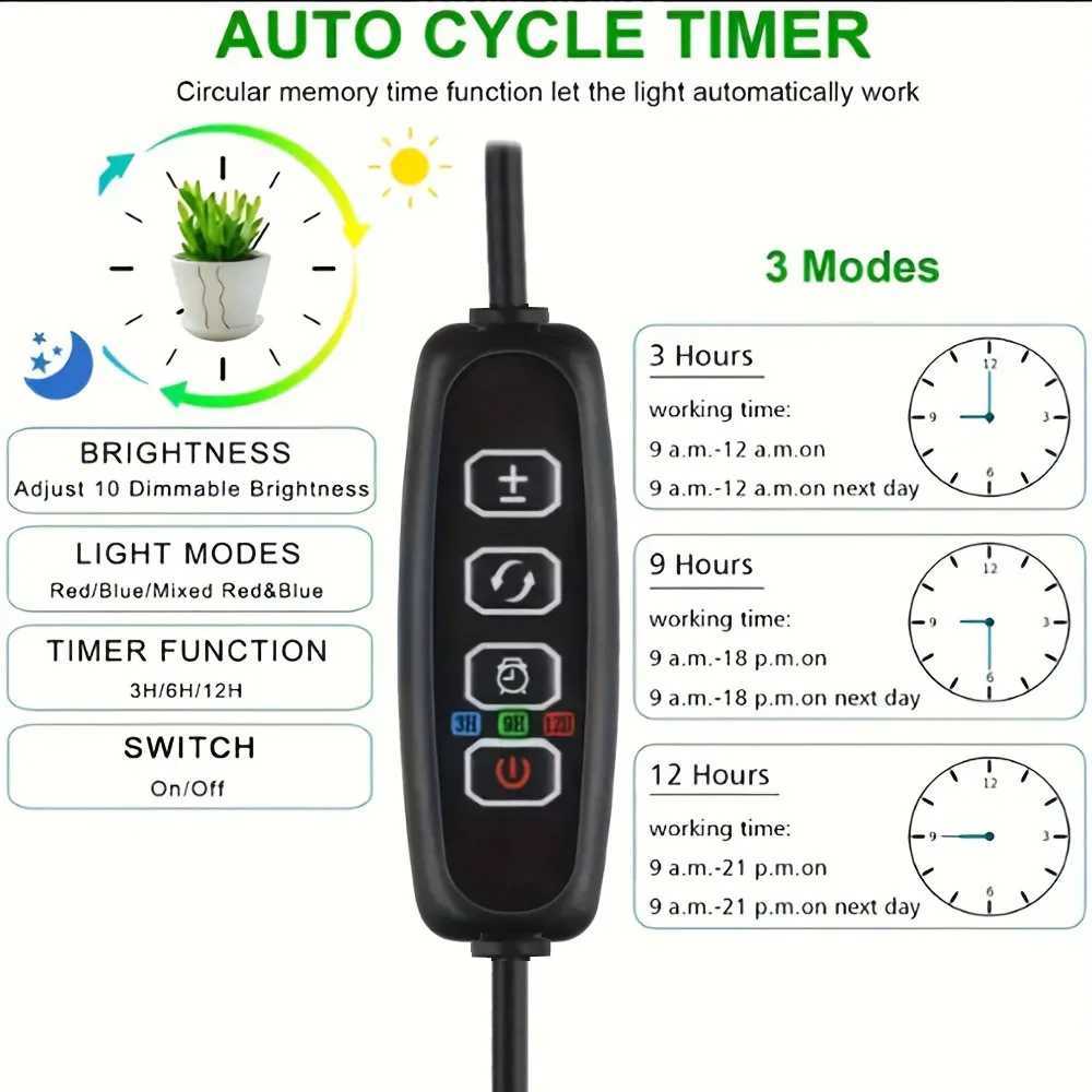 LED Plant Lamp Full-Spectrum Fill Light Red and Blue Light with Telescopic Tube Dimming Timing USB InterfaceXJ250526