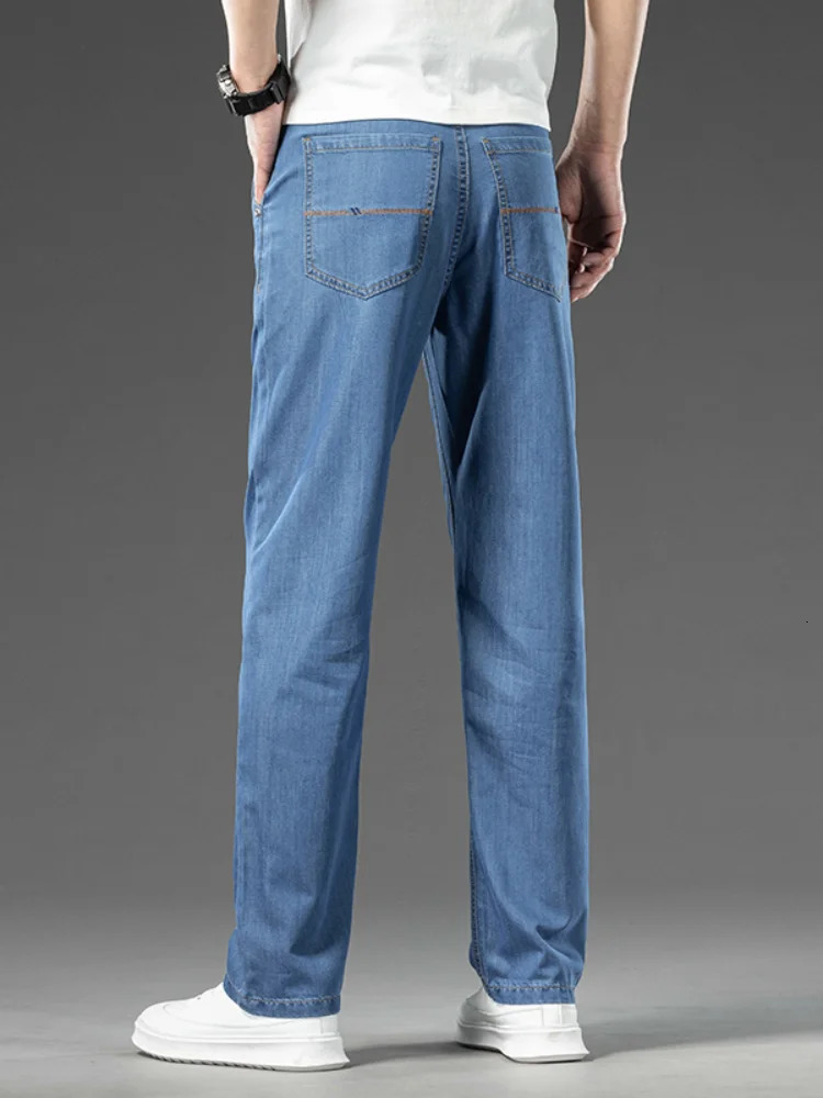 Summer Thin Modal Fabric Jeans Mens Classic Style Loose Straight Business Casual Versatile Denim Long Pants Clothing Male 250520Z