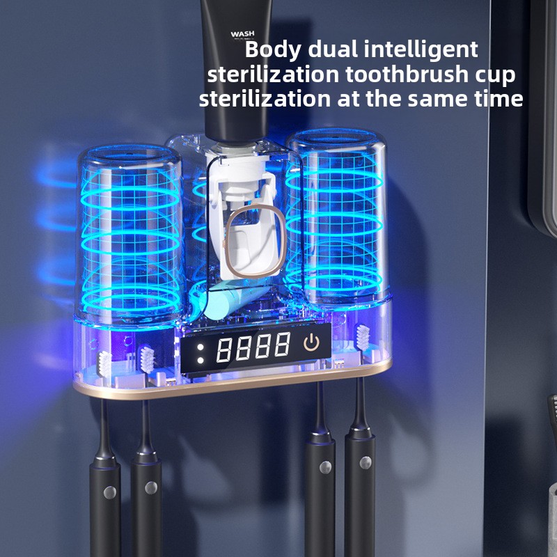 UV Toothbrush Sanitizer: Smart Tooth Cup Dryer, Punch - free Wall - mounted Storage Rack with Sterilization Function for Bathroom