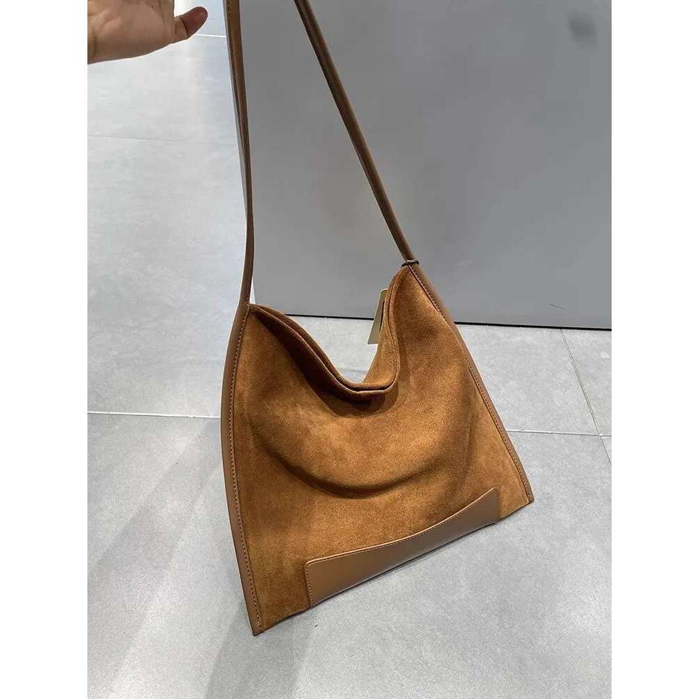 Vintage Casual Tote Handbag Women Genuine Leather Soft Suede Cowskin Single Shoulder Bags Ladies Large Capacity Armpit Bag