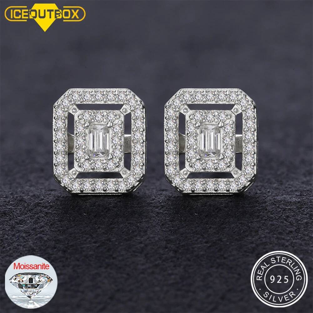 Square Moissanite Dia Ear Stud Earring D VVS For Women Men Solid Sterling Sier Sparkling Wedding Birthday Jewelry 2023