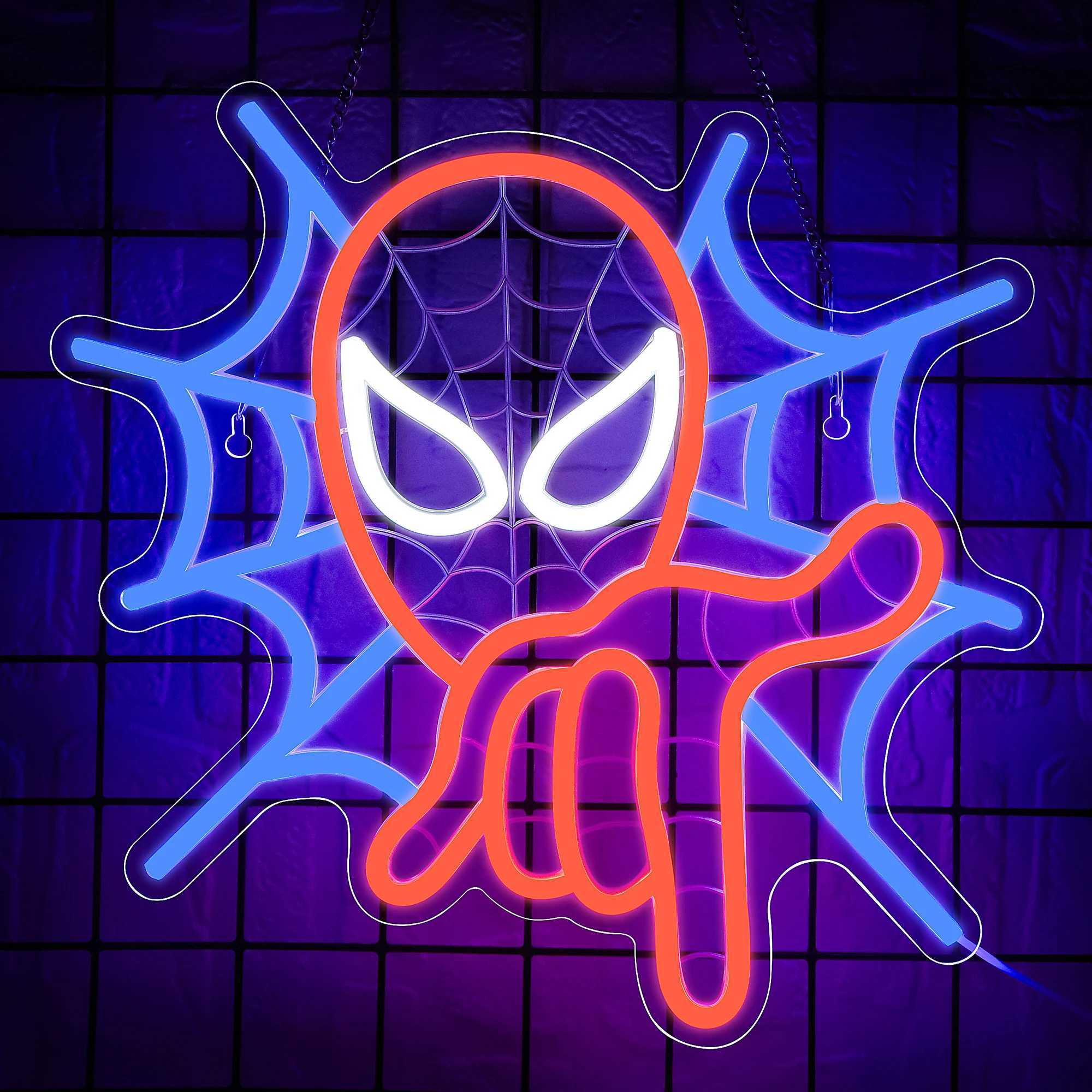 Spider Neon Sign for Wall Decor Anime LED Light Up Sign Spider Room Decor for Boys Bedroom Christmas Birthday Gifts for Kids W250526