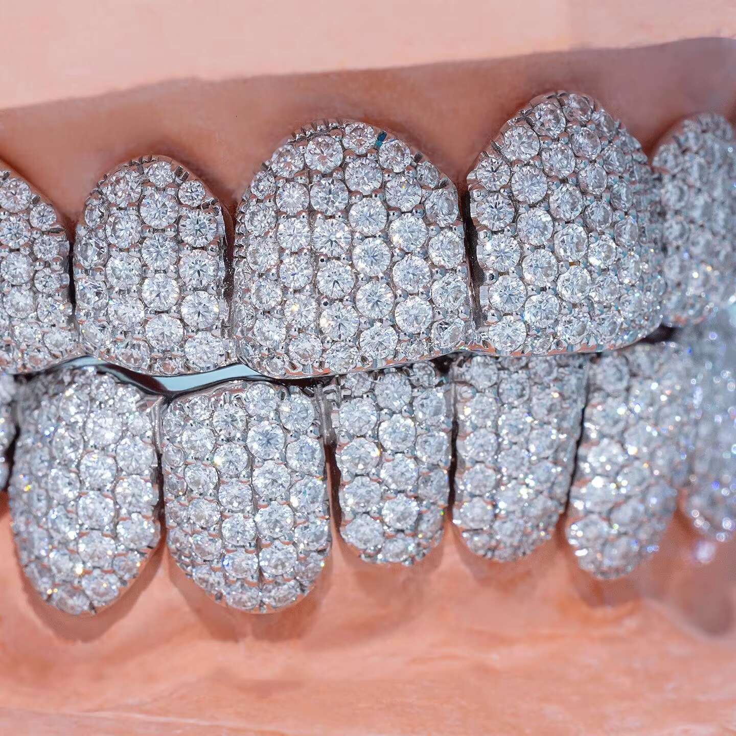 Custom Moissanite Grillz 8 to 16 Pieces S925 Silver VVS Honeycomb Iced Out Sparkle Grillz