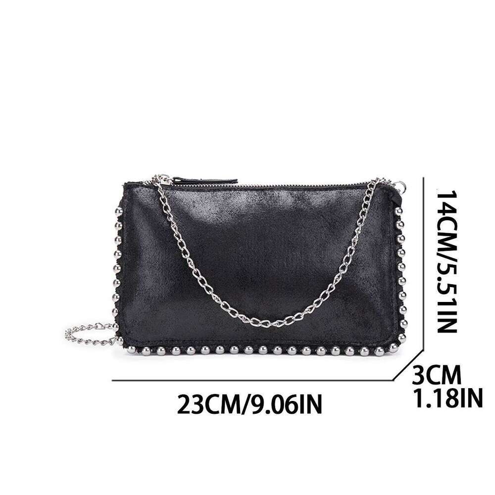 Women's Bags Designer New Chain Small Square Fashion Rivets Decorated Black All-In-One Crossbody Bag