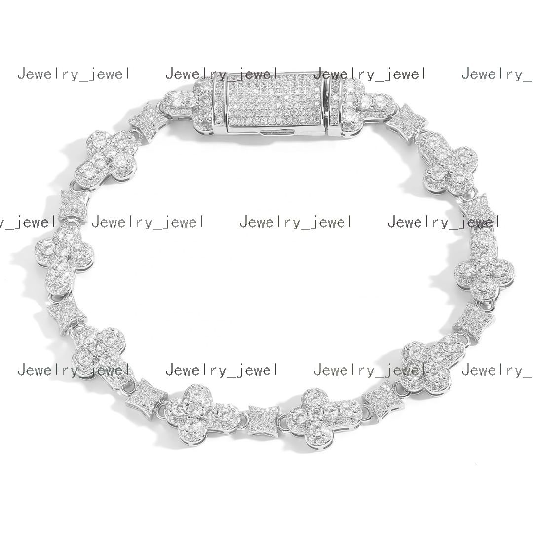 Versatile Mens Bracelet Fashion White Gold 10mm 925 Sterling Silver VVS Moissanite Diamond Iced Out Star Cross Link Bracelet