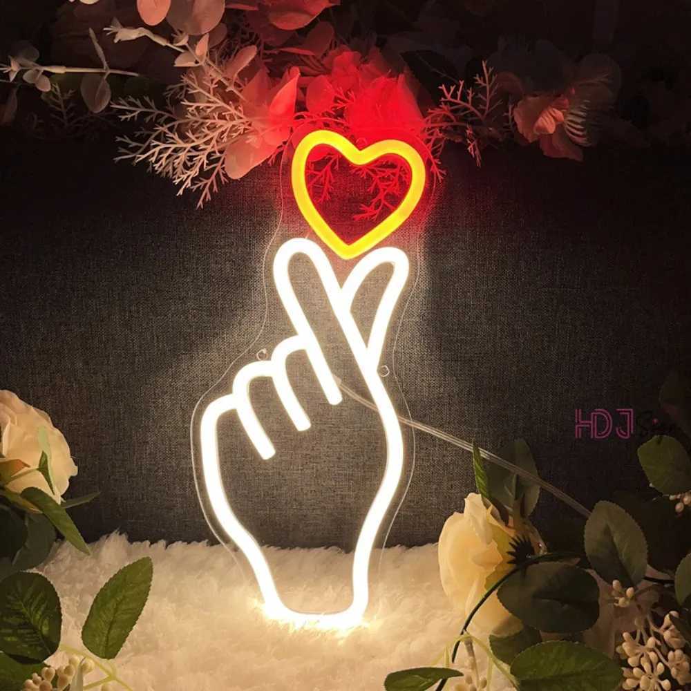 Hand Heart Gesture Neon Sign Bedroom Wall Decor Room Wedding Decoration Sign Love LED Neon Lights Lamps for Birthday Gifts W250526
