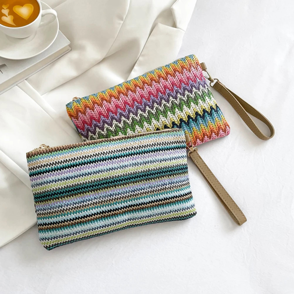 Woven Clutch Bag Colourful Money Beach Long Bag Handmade Vintage Casual Portable Elegant Simple Exquisite for Weekend Vacation 250526
