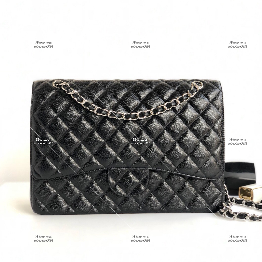 12A Upgrade Mirror Quality Designer Maxi Flap Quilted Bag 33cm Double Flap Bag Chain Bag for Women Luxury Leather Handbags Crossbody Purse Black Shoulder Chain Bag