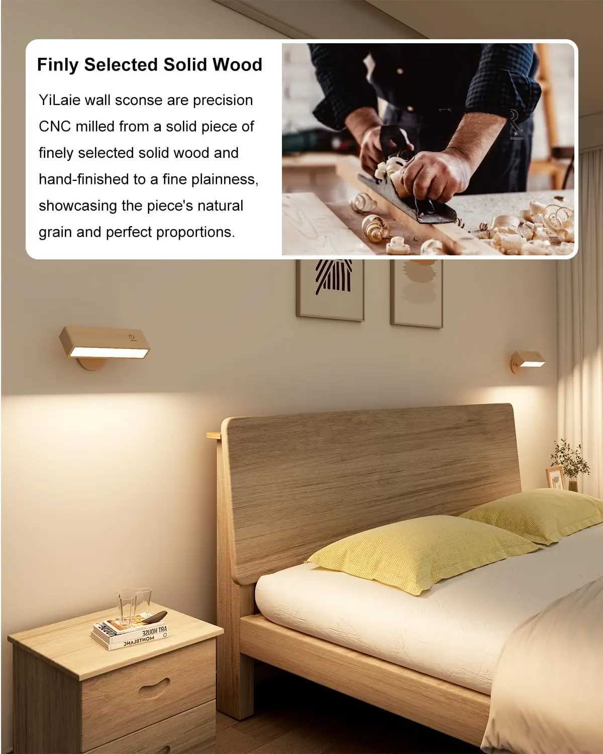 Nordic Wood Wall Lamp With 360 Rotate Dimmable Wall Sconce Touchable Magnetic For Bedroom Cordless Wall Mount Light For ReadingXJ250526