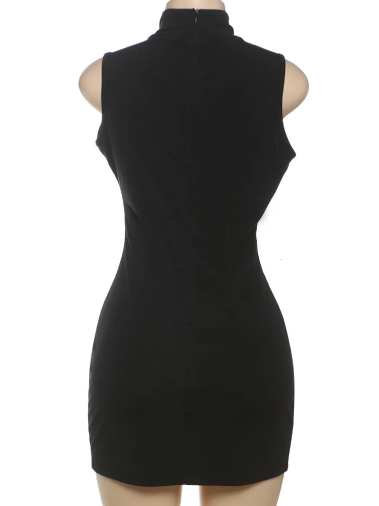 Nibber Metal Buckle Mini Dress Women Hollow Sleeveless Tight Sexy Summer Fashion Hipster Midnight Party Clubwear Solid Bodycon 250520