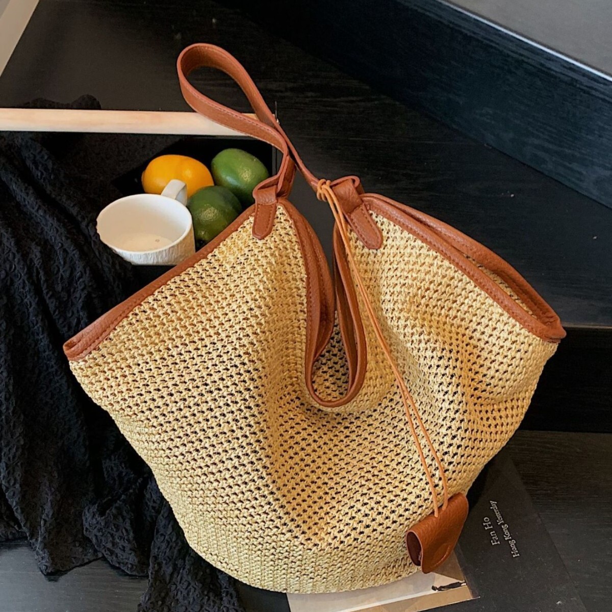 Korean Style Summer Textured Straw Woven Bag for Women 2025 New Beach Handbag Large Capacity