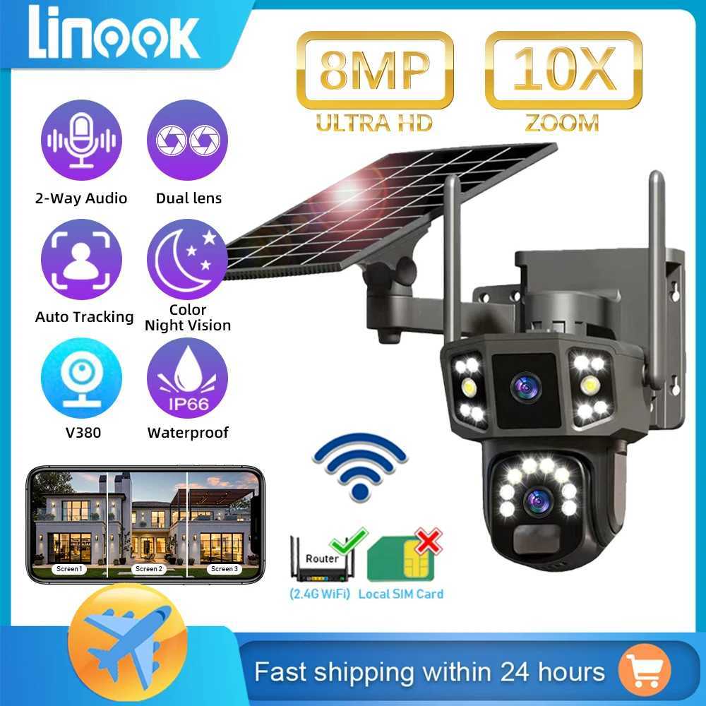 Linook V380 10X dual lens 4K outdoor security network camera wireless WIFI solar closed-circuit television wifi solar cameraC250526