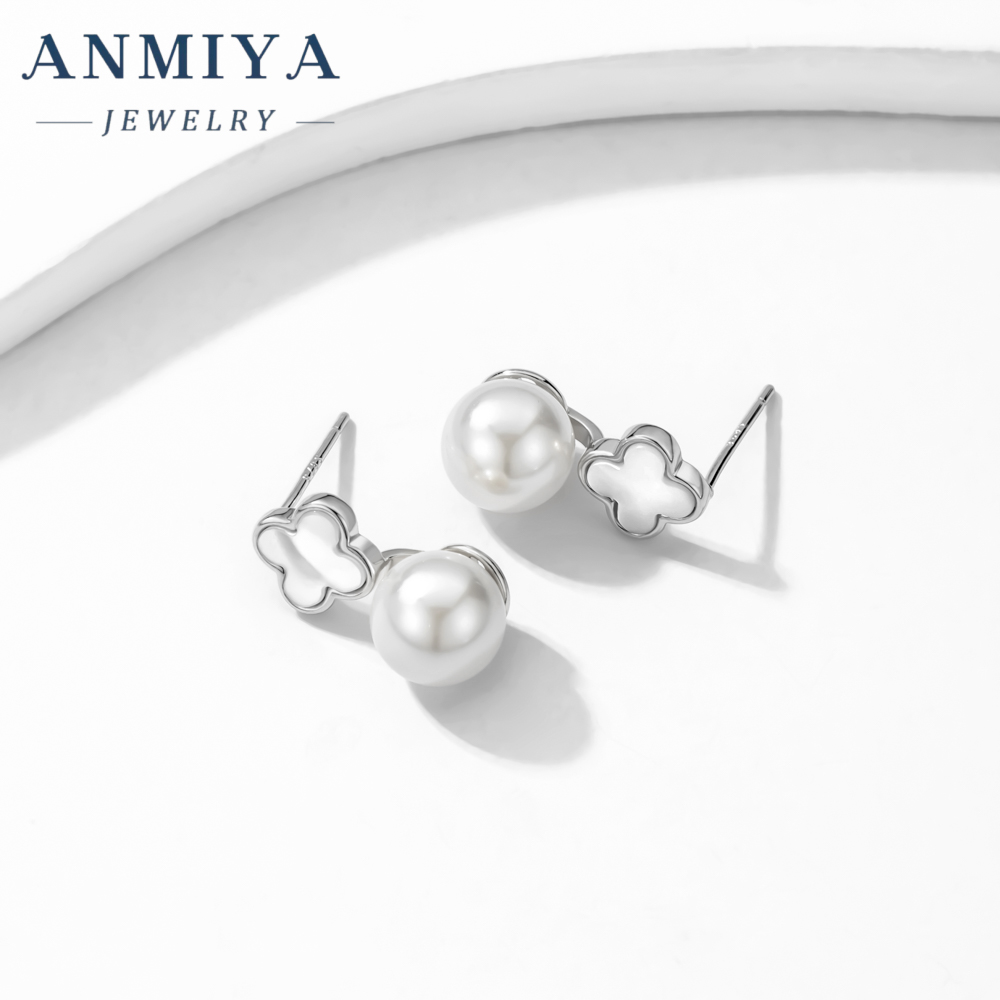 New Arrival Four Leaf Clover Earrings Trendy Jewelry Elegant Mother of Peal Four Clover Freshwater Pearl 925 Silver Earring