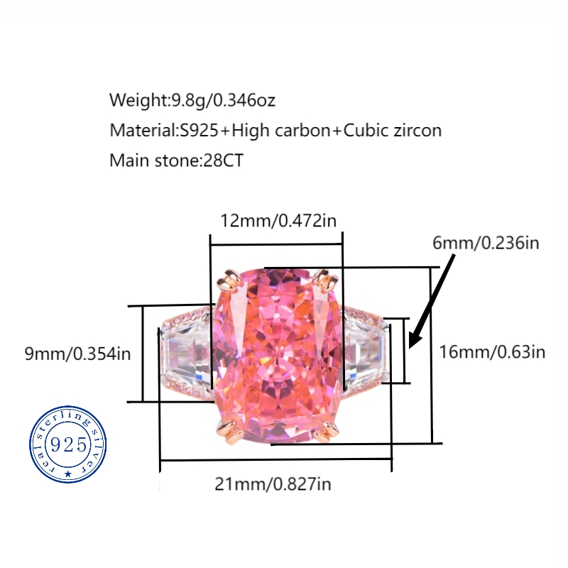 28CT S925 sterling silver ice flower cut 12X16 highcarbon diamond Queen's Kiss wedding ring marriage engagement courtship birthday anniversary et