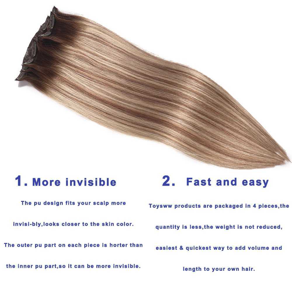 Wholesale Real Clip ins Russian Human Hair 100% Remy Hair Raw Pu Natural Straight Invisible Seamless Clip in Hair Extension S25526