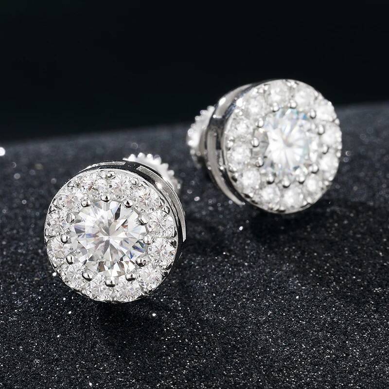 Sterling Sier Real Moissanite Stone Round Stud Earrings For Women Men Fashion Jewelry 2021 Pass Dia Test ICEOUTBOX