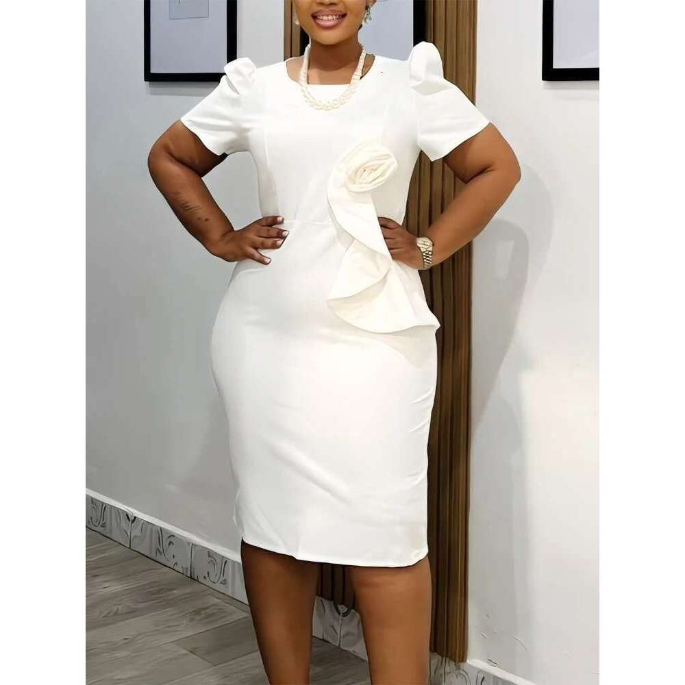 Summer Wedding Guest 2025 Elegant Fitted Short Sleeve Sheath Dress for Women Modern Style