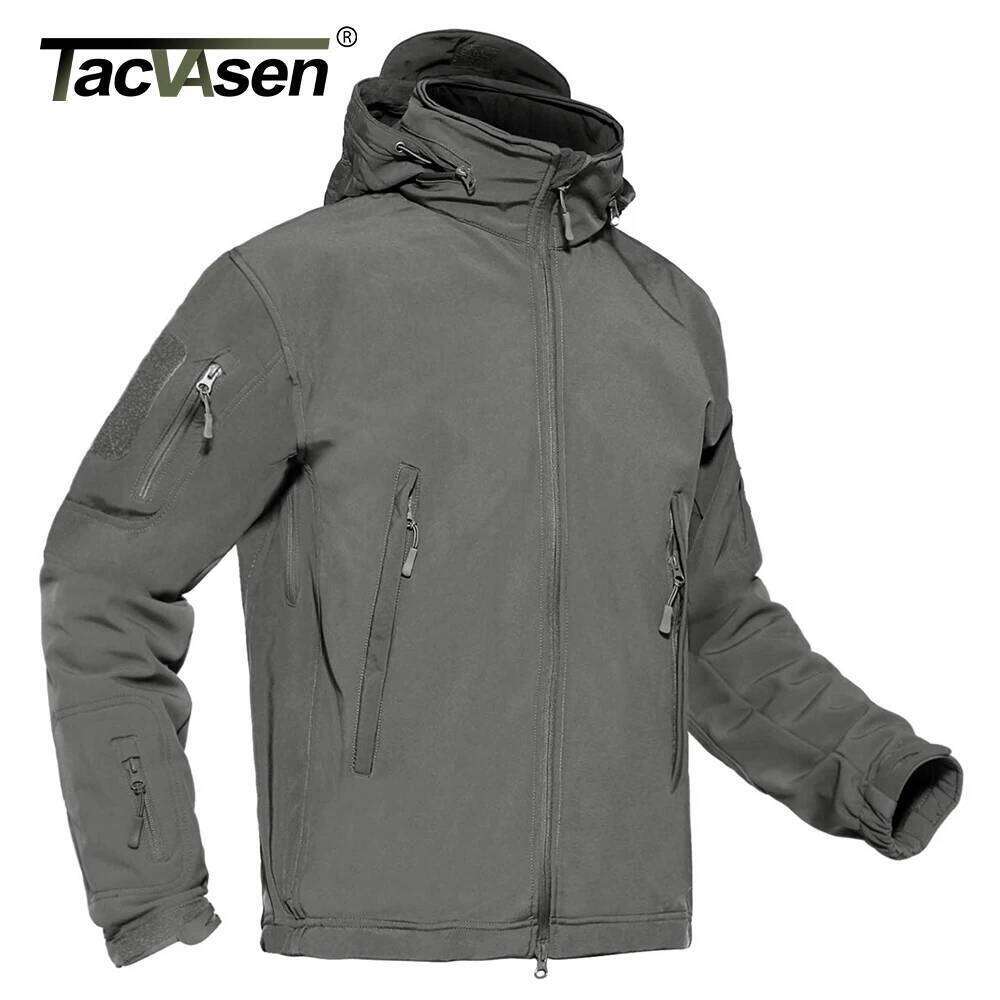 TACVASEN Men's Winter Outdoor Jacket Soft shell Waterproof Hooded Full Zip Up Windproof Fleece Warm Working Hiking Coat