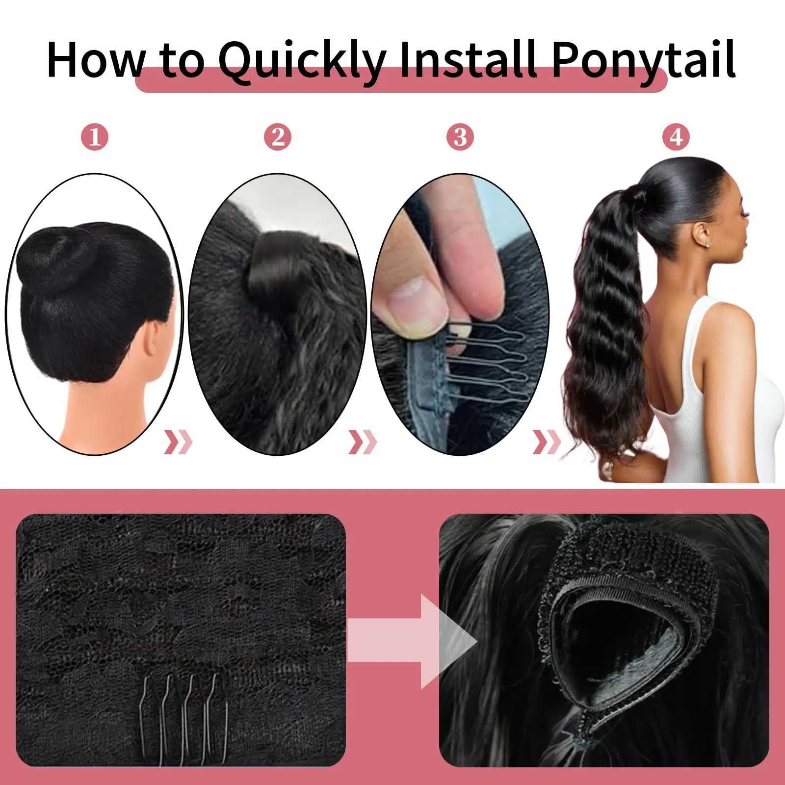 Brazilian Kinky Curly Wave Magic paste Ponytail Hair Extension 100% Human Hair Straight Wrap Around 100g Ponytail Hair S25526
