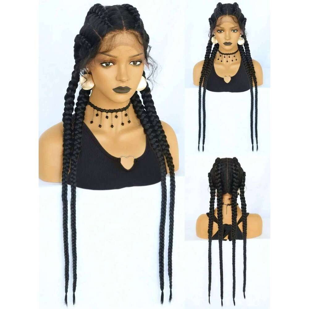 Multi Synthetic Wig, Black Front for Women's Daily Use 4 Strand Braided Lace Wig