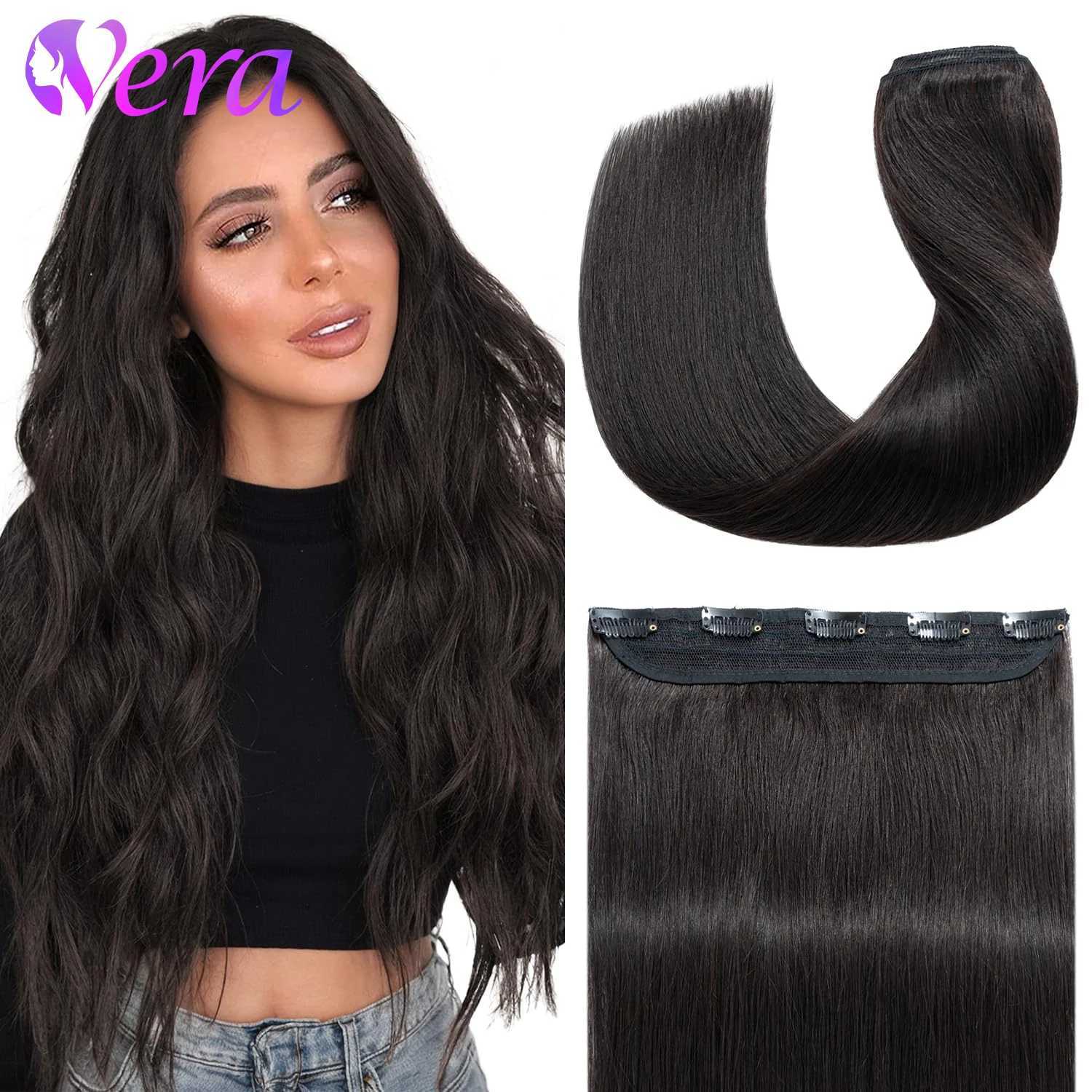 Clip In Human Hair Extensions 1 Piece 5 Clips 3/4 Full Head Clip On Remy Hair Extension Natural Color One-Piece Clip Ins S25526