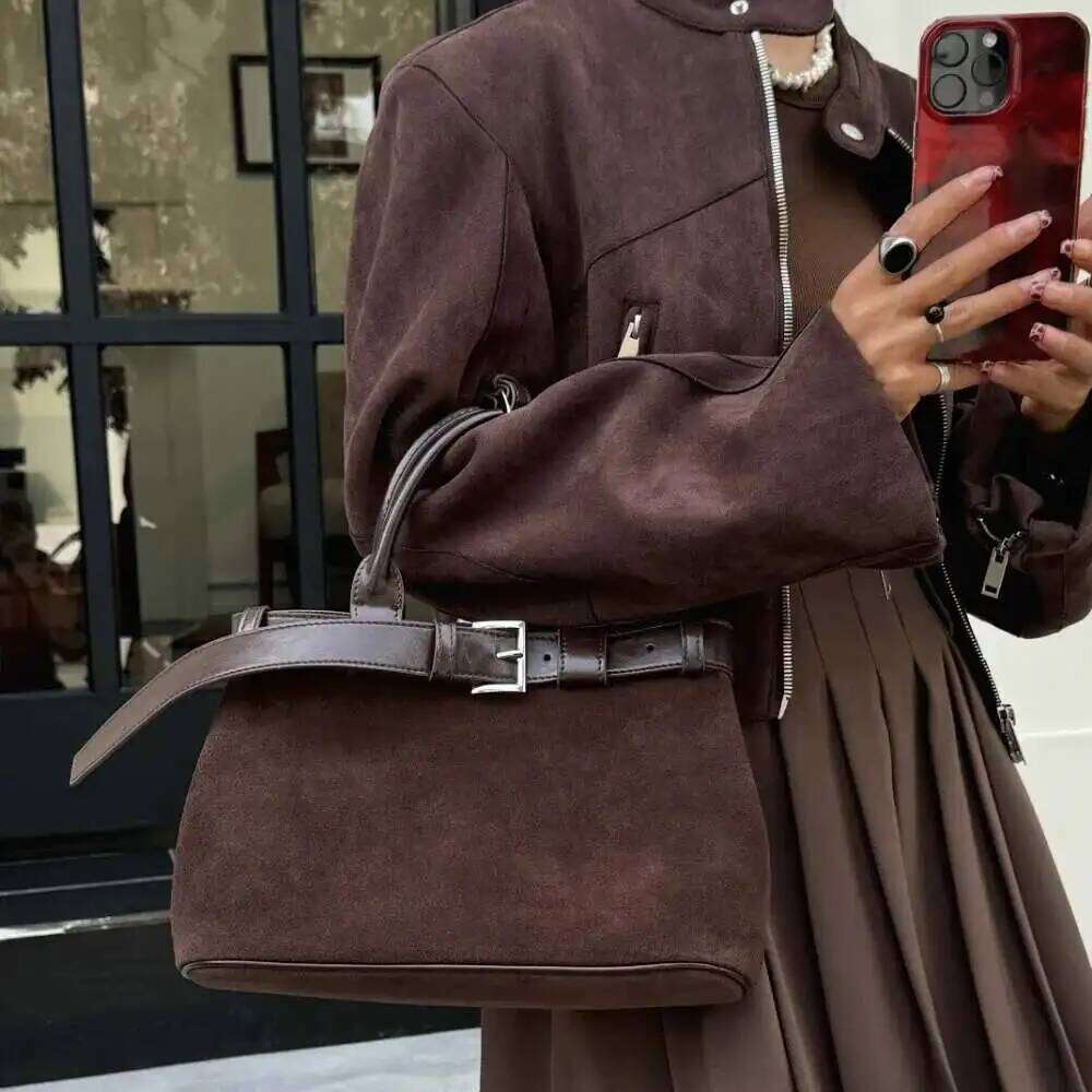 Designer Bag MOTAORA New Women S Genuine Leather Suede Handbag Belt Lock Buckle Crossbody Shoulder Bag Niche Design Daily Commuter Purse