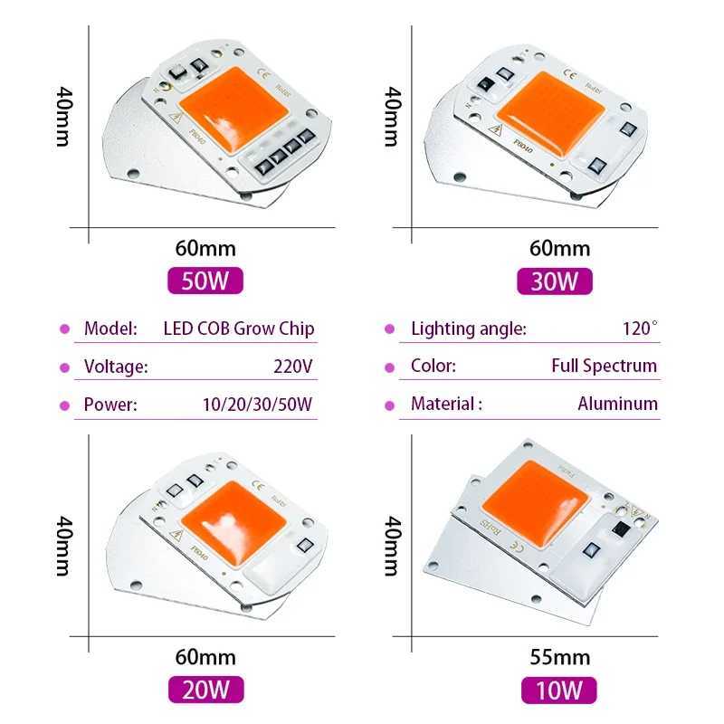 Hydroponics 110V 220V COB LED Grow Light Chip 10W 20W 30W 50W Full Spectrum Phyto Lamp for Indoor Plant Seedling Growth and FloweringXJ250526