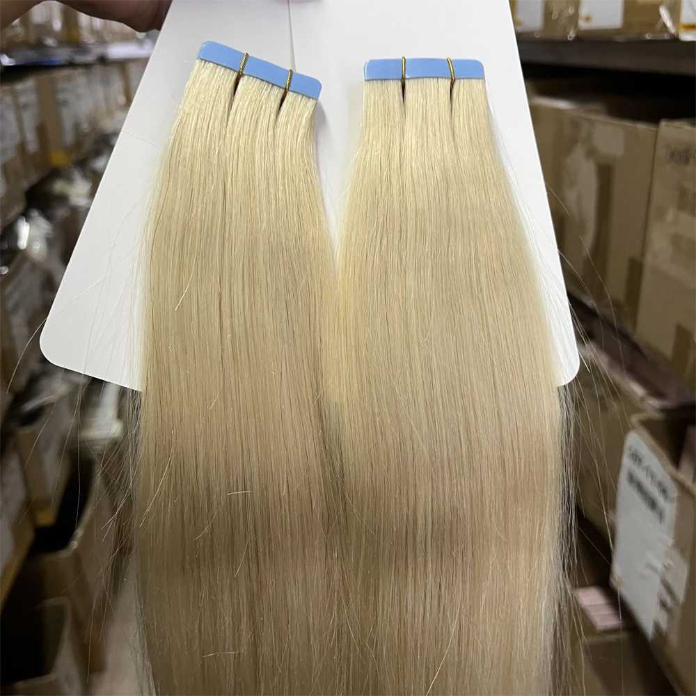 60# Tape in Hair Extensions Human Hair Blonde Machine Remy Tape in Hair Extensions for Women Platinum Blonde Invisible Human Hair S25526