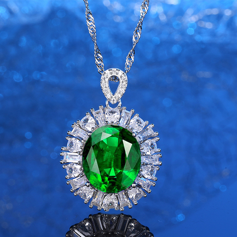 925 Sterling Silver Multi-Color Nano Gemstone Pendant Necklace, Featuring Green, Red, Yellow, and Blue Sapphires, High-End Luxury Silver Jewelry for W