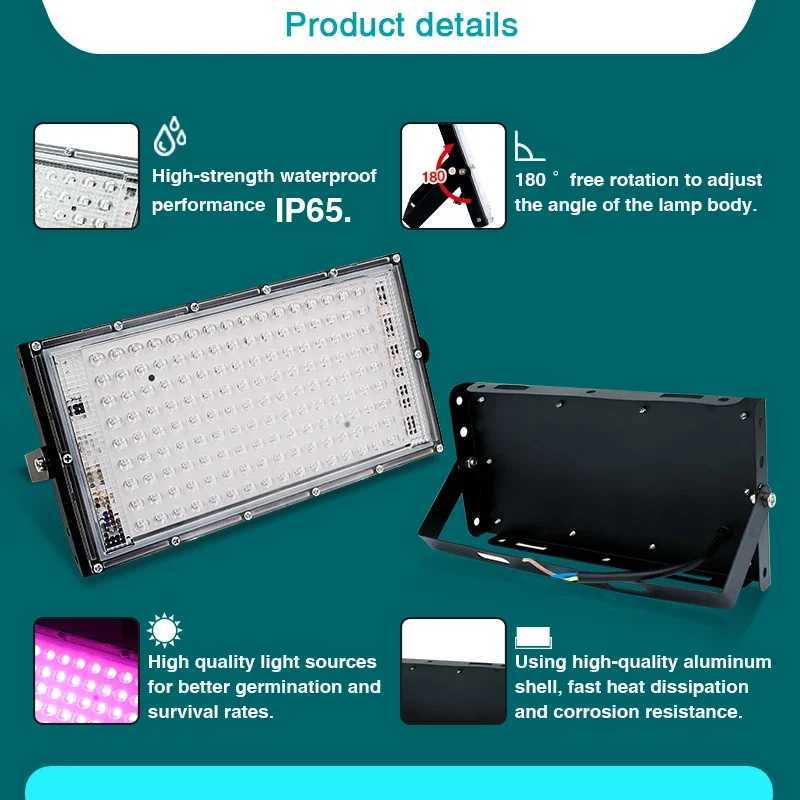 50W 100W LED Grow Light for Indoor Plants AC220V Full Spectrum Veg and Bloom Switch IP65 Waterproof Floodlight Plant Growing XJ250526