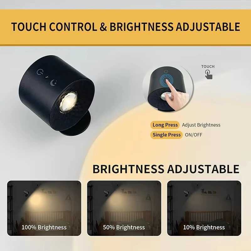 LED Mini Magnetic Wall Lamp Dual Head Touch Control Remote Wireless Portable Night Light 360 Rotatable USB Recharge Ambient LampXJ250526