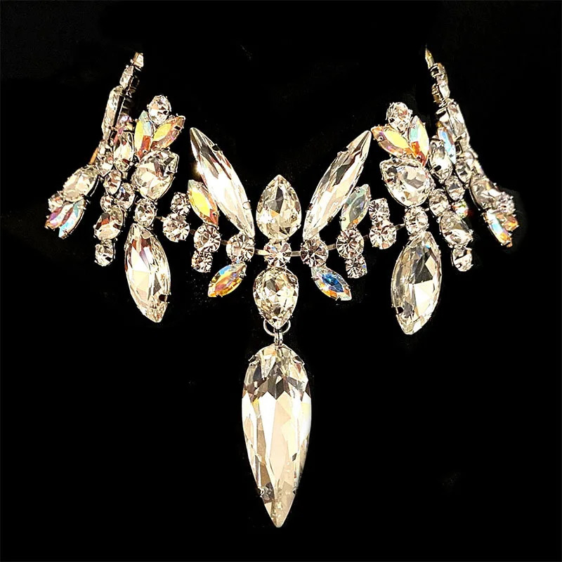 Shine Exaggerated Crystal Colorful Large Collar for Women Wedding Choker Statement Rhinestone Necklace Party Jewelry 250519