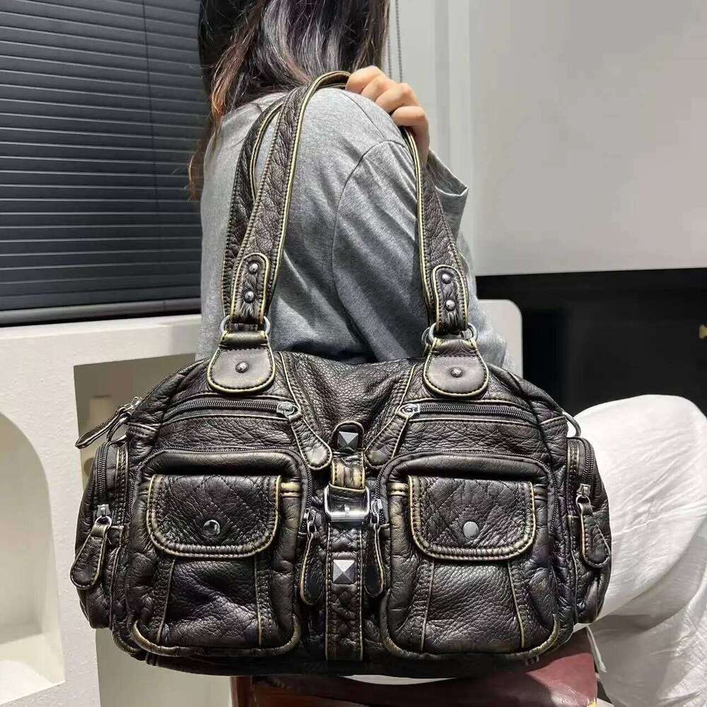 Women's Bags Designer Ladies' Fashionable Hot Girl Vintage Tote With Large Capacity Y2k Washed Vegan Leather Single Shoulder Crossbody Bag