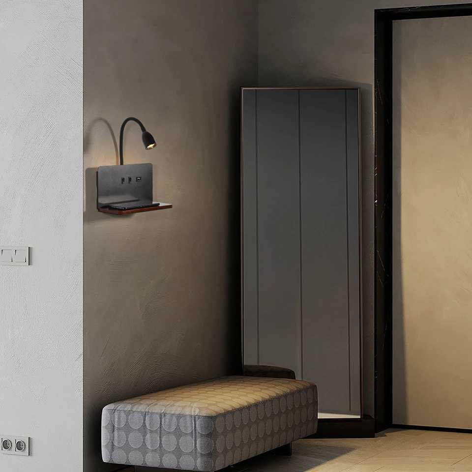 Indoor LED Wall Lamp With USB Interface And Wireless Charging Modern 360 Rotatable Wall Light With Switch Bedside Night LightsXJ250526