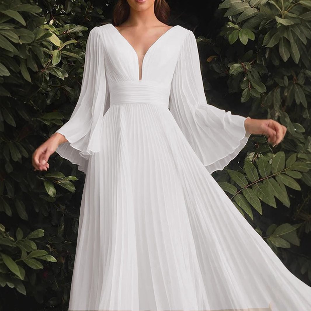 Autumn/Winter New Elegant V-neck Womens Dress Party Evening Dress