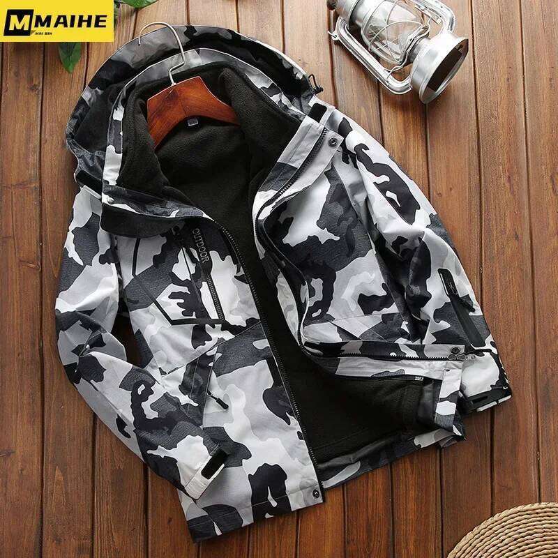 Winter 2 In 1 Warm Sportwear Ski Camping Coat Softshell Waterproof Outdoor Jacket Men Windbreaker Climbing Hiking Coats